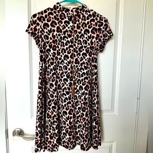 Tan Leopard Print Mock Neck Skater Dress